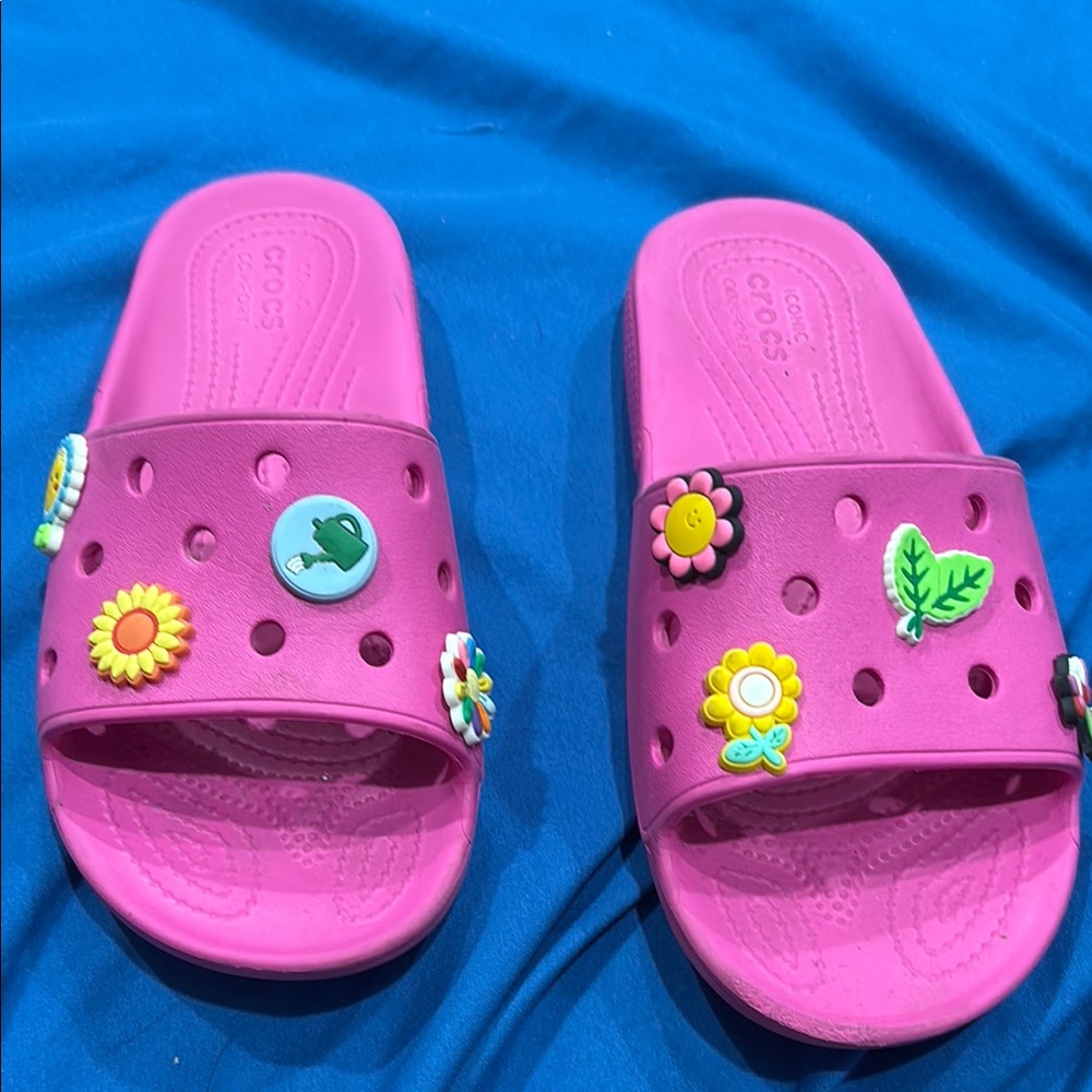 CROCS Pink and Green Sandals with Playful Charms